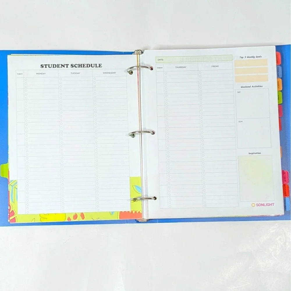 Sonlight Homeschool Planner Undated 3-Ring Binder Organizer Blue Multi-Color